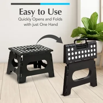 Handy Laundry - Folding Step Stool is Sturdy Enough to Support Adults and Safe Enough for Kids. Opens Easy with One Flip. Great for Kitchen, Bathroom or Bedroom (Black)