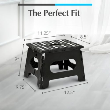 Handy Laundry - Folding Step Stool is Sturdy Enough to Support Adults and Safe Enough for Kids. Opens Easy with One Flip. Great for Kitchen, Bathroom or Bedroom (Black)