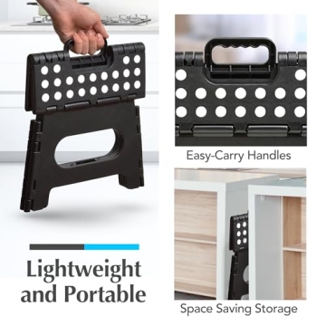 Handy Laundry - Folding Step Stool is Sturdy Enough to Support Adults and Safe Enough for Kids. Opens Easy with One Flip. Great for Kitchen, Bathroom or Bedroom (Black)