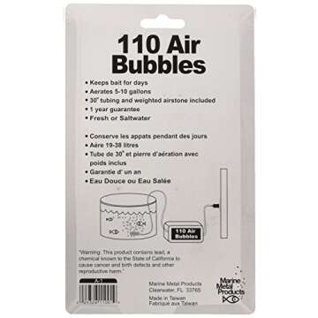 Marine Metal A-1 Air Bubbles Pump with Tubing & Air Stone for Live Bait (110 Volts), 5-10 Gallon, Multi-Coloured