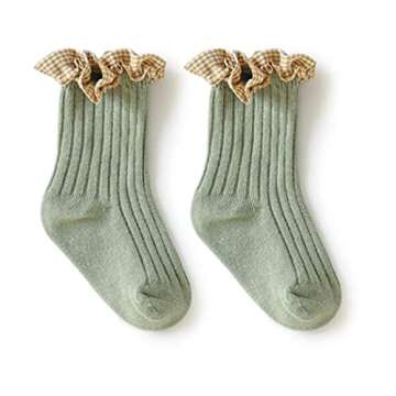 TIBE PINCESS Baby Girls Lace Socks Vintage Plaid Frilly Ankle Socks For Toddler Dress Socks Children Ribbed Sock 6 Colors Size 2-4 Years