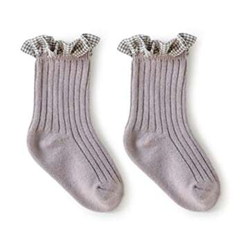 TIBE PINCESS Baby Girls Lace Socks Vintage Plaid Frilly Ankle Socks For Toddler Dress Socks Children Ribbed Sock 6 Colors Size 2-4 Years