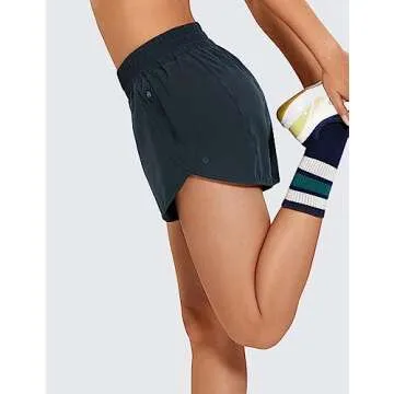 CRZ YOGA Womens High Waisted Running Shorts Mesh Liner 3'' Dolphin Quick Dry for Athletic Gym Track Workout with Zip Pocket True Navy Medium