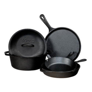 Lodge Seasoned Cast Iron 5 Piece Bundle - Durable Cooking Essentials