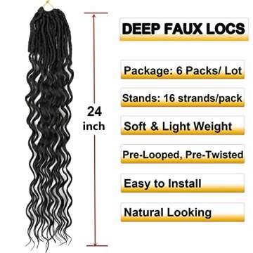 24 Inch Faux Locs Crochet Hair 6 Packs Soft Goddess Locs Crochet Braids Deep Wave Pre Looped Crochet...
