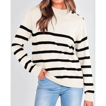KIRUNDO Women's Stylish Striped Knit Sweater for Fall
