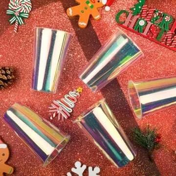 AimFun 25 Iridescent Plastic Cups Holographic Clear Party Cups 16oz Rainbow Disposable Cups for Bachelorette Birthday Wedding Mermaid Party Beverage Drinkware Supplies (25, 16oz)