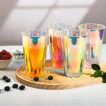 AimFun 25 Iridescent Plastic Cups Holographic Clear Party Cups 16oz Rainbow Disposable Cups for Bachelorette Birthday Wedding Mermaid Party Beverage Drinkware Supplies (25, 16oz)