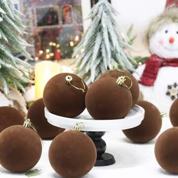 Senjie Velvet Christmas Ornaments 18pcs Brown Shatterproof