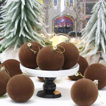 Senjie Velvet Christmas Ornaments 18pcs Brown Shatterproof