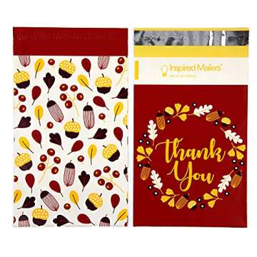 Inspired Mailers - Poly Mailers 6x9-100 Pack - Autumn Thank You Poly Mailers - Small Shipping Bags -...