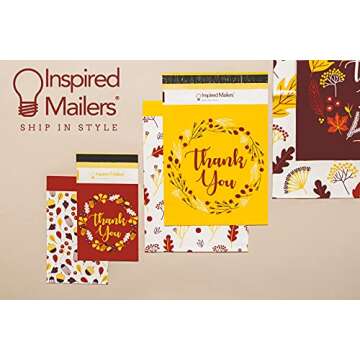 Inspired Mailers - Poly Mailers 6x9-100 Pack - Autumn Thank You Poly Mailers - Small Shipping Bags - Polymailers 6x9 - Small Package Bags - 6x9 Mailing Bags for Shipping