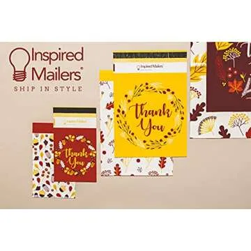 Inspired Mailers - Poly Mailers 6x9-100 Pack - Autumn Thank You Poly Mailers - Small Shipping Bags - Polymailers 6x9 - Small Package Bags - 6x9 Mailing Bags for Shipping