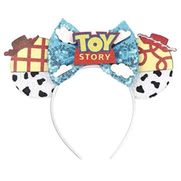 CLGIFT Toy Story Iridescent Minnie Ears, Handmade Sequin Headband, Shiny Front Side Only, Silver, Go...