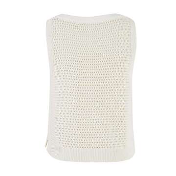 FISACE Womens Summer Knit Sweater Tank Tops Round Neck Crochet Hollow Out Sleeveless Casual Crop Shirt White