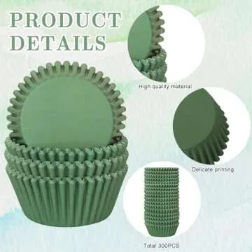 Whaline 300Pcs Green Cupcake Liners Olive Dark Green Baking Cups Wedding Baby Shower Cupcake Wrappers Holders Muffin Liners for Bridal Shower Birthday Party Decorations