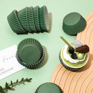 Whaline 300Pcs Green Cupcake Liners Olive Dark Green Baking Cups Wedding Baby Shower Cupcake Wrappers Holders Muffin Liners for Bridal Shower Birthday Party Decorations