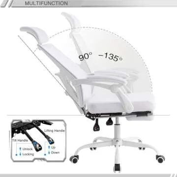 Qulomvs Mesh Ergonomic Office Chair with Footrest Home Office Desk Chair with Headrest and Backrest 90-135 Adjustable Computer Desk Chair with Wheels 360 Swivel Task Chair(Pure White)