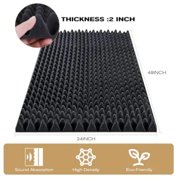 Acoustic Panels 48"x24"x2" - Sound Proof Wall Panels for Studio & Home Office, Egg Crate Foam with H...