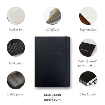 LEUCHTTURM1917 The Official Bullet Journal Edition 2 - Notebook Built for BuJo, Medium A5 204 Pages of 120gsm Paper, with Bujo Pocket Guide (Black)
