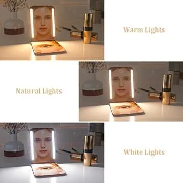 wobsion Rechargeable Travel Mirror,1x/3x Magnification Compact Mirror,3 Color Lights Pocket Mirror,Dimmable Portable Makeup Mirror,400mah,Small Mirror for Purse,Gifts,Pink