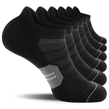 CelerSport 6 Pack Men's Running Ankle Socks with Cushion, Low Cut Athletic Tab Socks, Black + Grey, ...