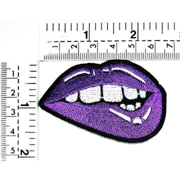 Bite Biting Mouth Purple Sexy Lips Iron On Patch Stickers Embroidery 666 Cartoon Patch Heat Transfer...
