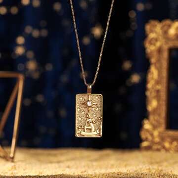 SELENICHAST Tarot Card Necklace Gold Plated Tarot Pendants Good Luck Amulet Tarot Jewelry for Women ...