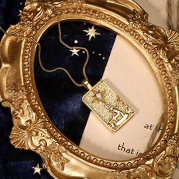 SELENICHAST Tarot Card Necklace Gold Plated Tarot Pendants Good Luck Amulet Tarot Jewelry for Women Gifts