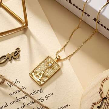SELENICHAST Tarot Card Necklace Gold Plated Tarot Pendants Good Luck Amulet Tarot Jewelry for Women Gifts