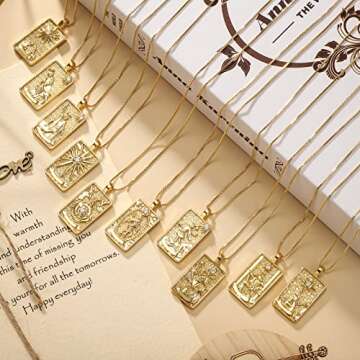SELENICHAST Tarot Card Necklace Gold Plated Tarot Pendants Good Luck Amulet Tarot Jewelry for Women Gifts