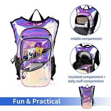 Hydration Backpack Pack with Cool Lights, 2L Water Bladder, Lightweight Bag for Running, Hiking, Bike, Climbing, Music Festival Essential, and Rave (Holographic-Purple)
