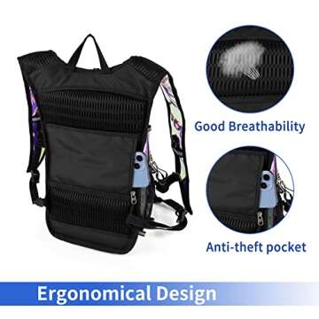 Hydration Backpack Pack with Cool Lights, 2L Water Bladder, Lightweight Bag for Running, Hiking, Bike, Climbing, Music Festival Essential, and Rave (Holographic-Purple)