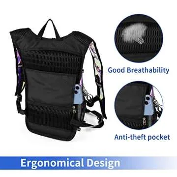Hydration Backpack Pack with Cool Lights, 2L Water Bladder, Lightweight Bag for Running, Hiking, Bike, Climbing, Music Festival Essential, and Rave (Holographic-Purple)