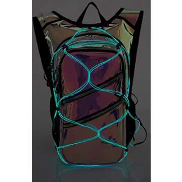 Hydration Backpack Pack with Cool Lights, 2L Water Bladder, Lightweight Bag for Running, Hiking, Bike, Climbing, Music Festival Essential, and Rave (Holographic-Purple)