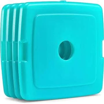 Cool Coolers by Fit & Fresh 4 Pack Slim Ice Packs, Quick Freeze Space Saving Reusable Ice Packs for Lunch Boxes or Coolers, Green