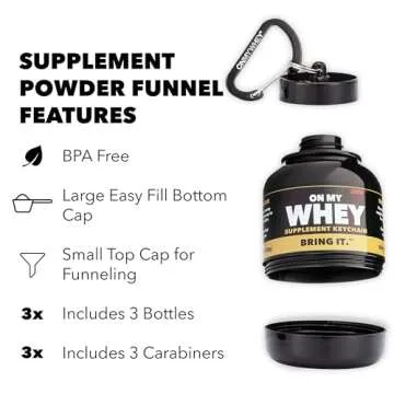 OnMyWhey - Protein Powder and Supplement Funnel Keychain, Portable to-Go Container for The Gym, Work...