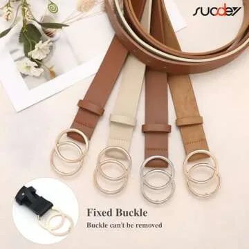 SUOSDEY Women Leather Belt with Double O-Ring Design