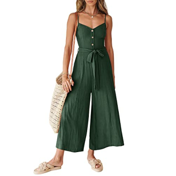 Chic ANRABESS Summer Jumpsuit - Adjustable & Comfortable Wide Leg Overalls in Green