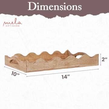 Mela Artisans Ottoman Wooden Serving Tray | Medium, Scallop White Burnt | Decorative Mango Wood | Se...