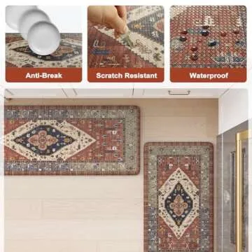 KIMODE Farmhouse Kitchen Mats,Anti Fatigue Kitchen Rugs Sets of 2, Non Slip Waterproof Kitchen Floor Mats, Ergonomic Cushioned Comfort Standing Mat for Laundry, Office, Sink,Desk,Red