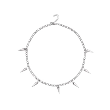 Sacina Silver-tone Chunky Chain Spike Necklace, Grunge Necklaces, Punk Necklace, Gothic Goth Necklac...