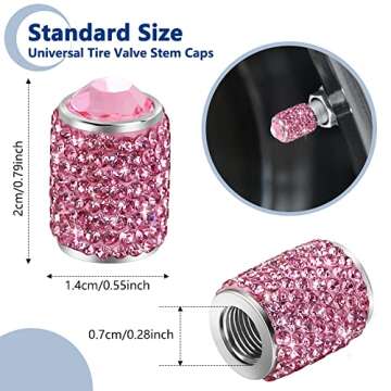 Bling Tire Stem Valve Caps, Crystal Tire Caps Shinny Rhinestone Universal Car Dustproof Tire Valve Caps for Car SUV Motorcycle Bicycle Truck (Pink)