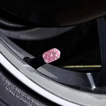 Bling Tire Stem Valve Caps, Crystal Tire Caps Shinny Rhinestone Universal Car Dustproof Tire Valve Caps for Car SUV Motorcycle Bicycle Truck (Pink)