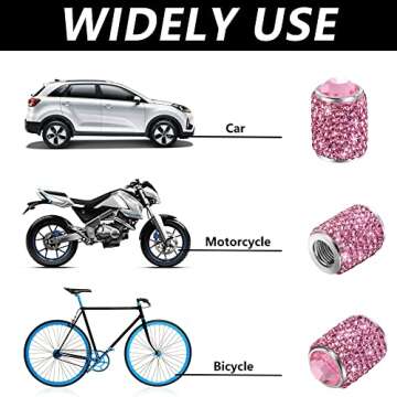 Bling Tire Stem Valve Caps, Crystal Tire Caps Shinny Rhinestone Universal Car Dustproof Tire Valve Caps for Car SUV Motorcycle Bicycle Truck (Pink)