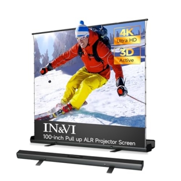IN&VI Portable ALR Pull Up Projector Screen - 100in, 178° Viewing Angle, Ideal for Home & Outdoor