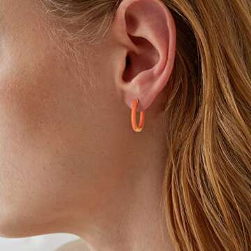 MESOVOR 18K Gold Plated Enamel Color Hoop Earrings, U-Shaped Small Lightweight Trendy Summer Colorful Earrings Gifts for Women (Orange)