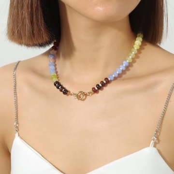 Colorful Beaded Gemstone Necklace Gift for Women
