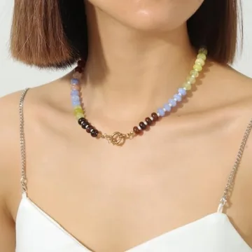 Colorful Beaded Gemstone Necklace Gift for Women