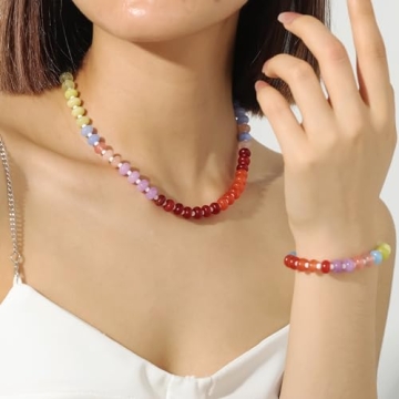 Colorful Beaded Gemstone Necklace Gift for Women
